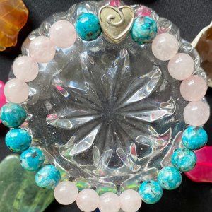 Rose Quartz and Apatite (Fluorapatite) Precious Stone Bracelet